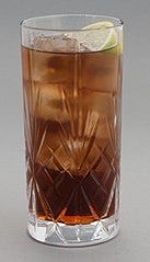 Rum and coke. The caffeine source is cola, with 10 milligrams per drink (6 mg/100 mL).