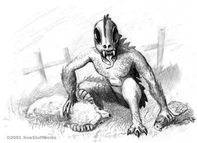 A drawing of the Chupacabra.