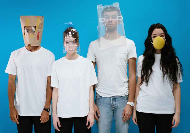 people wearing diy masks