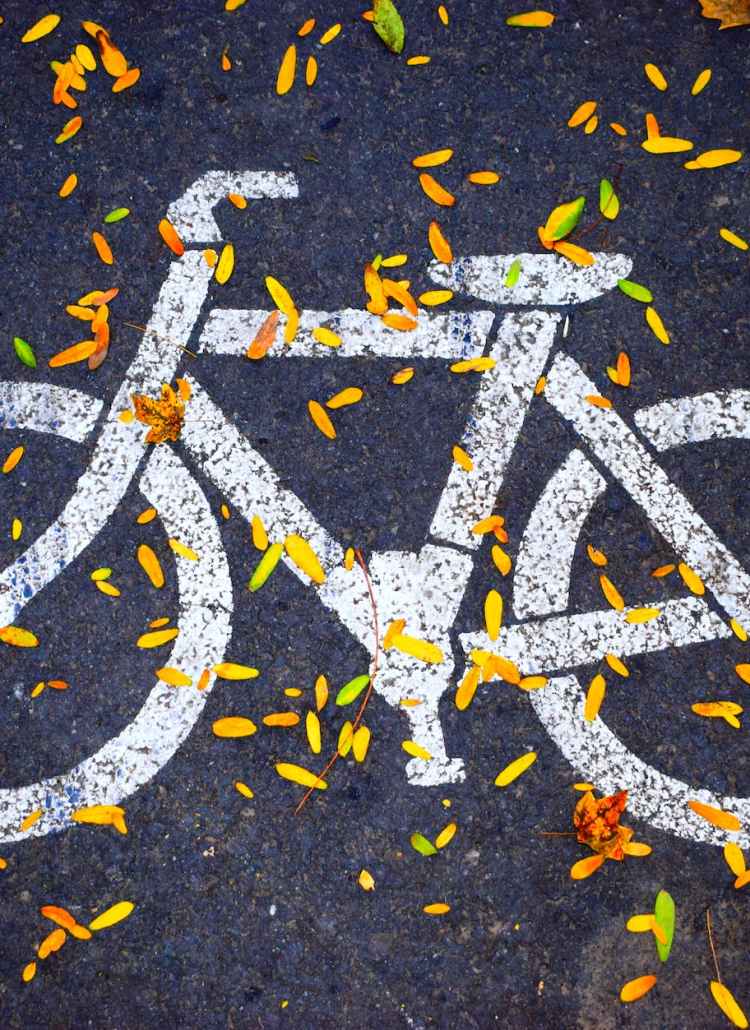 white bicycle road sign
