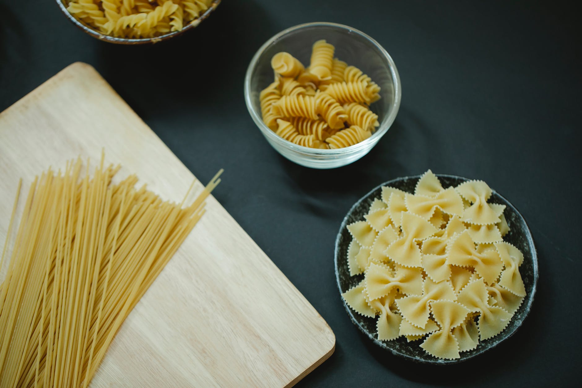 different types of italian pasta on table